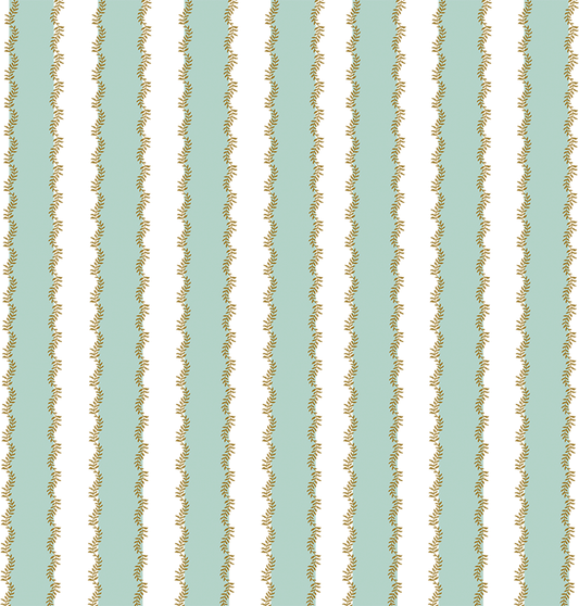 a green and white striped wallpaper with a design.