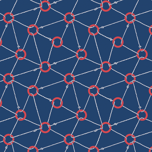 a blue background with red circles and lines.