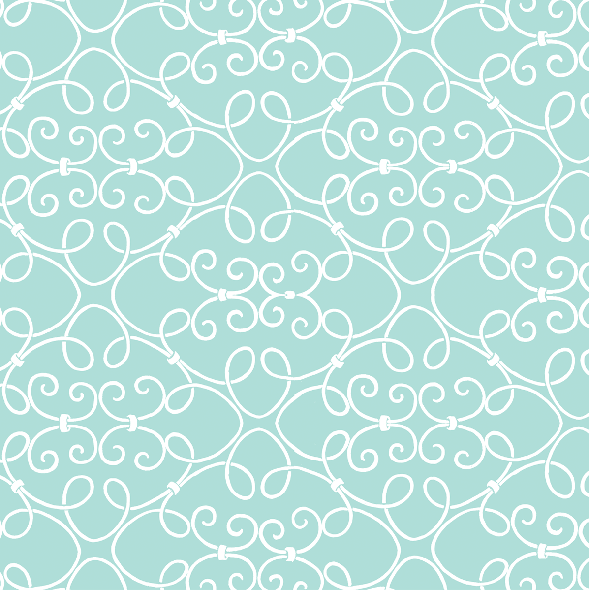 a blue and white background with swirls and hearts.