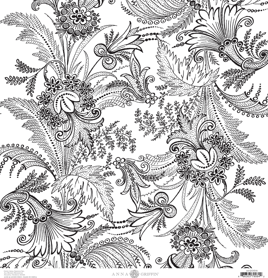 a black and white drawing of flowers and leaves.