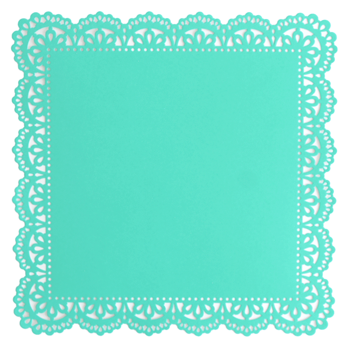 a light blue paper with a lacy border.