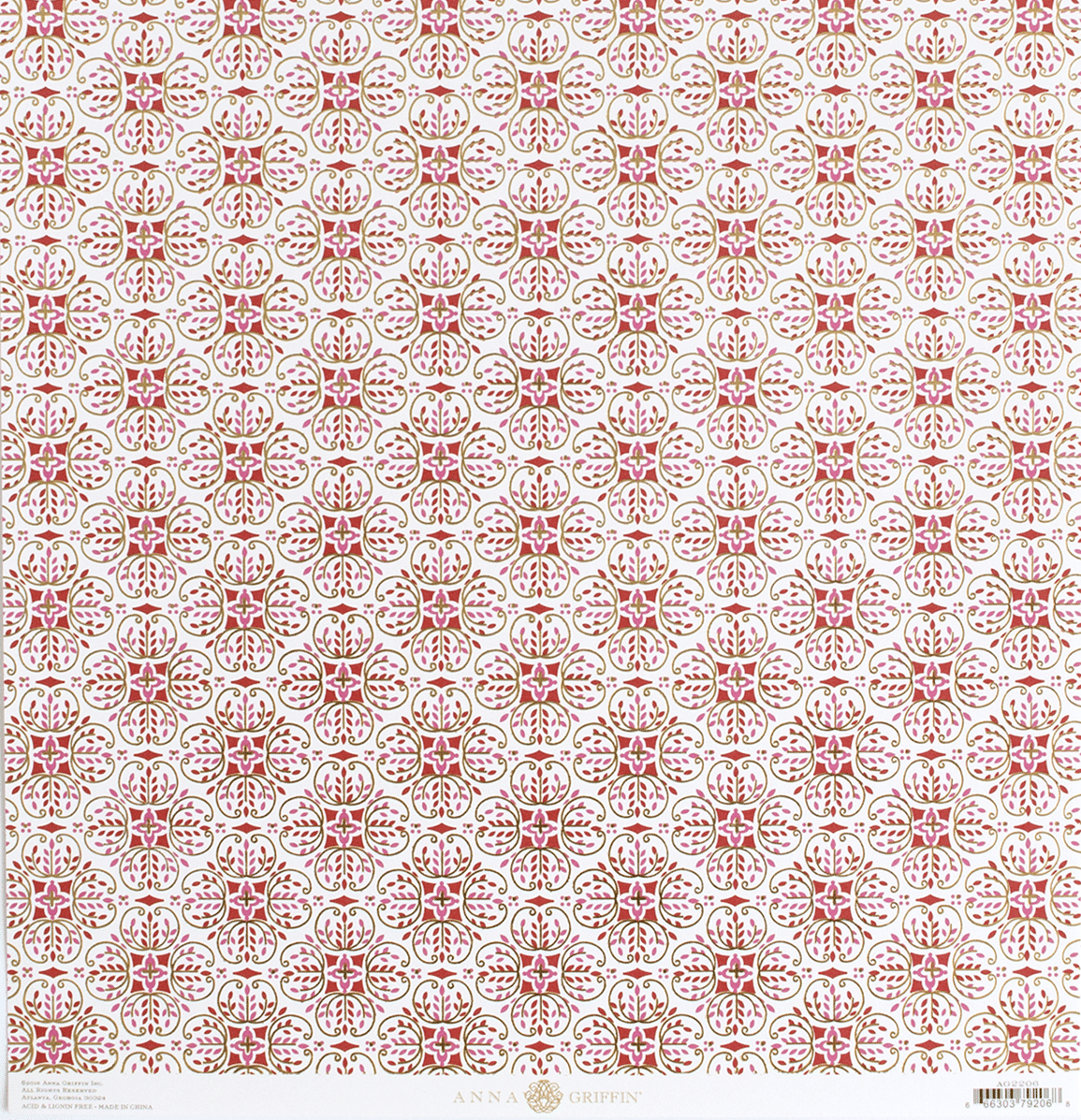 a red and white pattern on a white background.