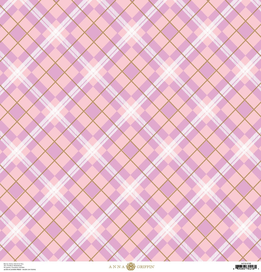 a pink and white checkered pattern with gold accents.