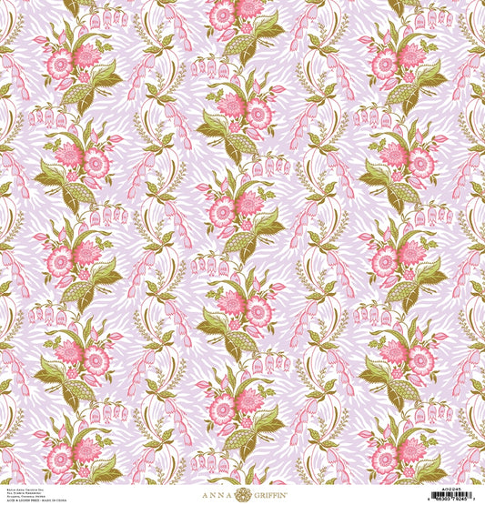 a pink and green wallpaper with flowers and leaves.