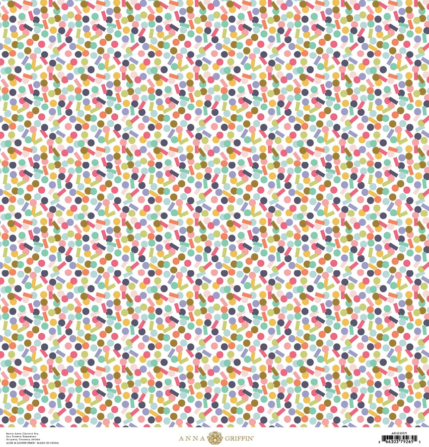 a white background with multicolored dots.