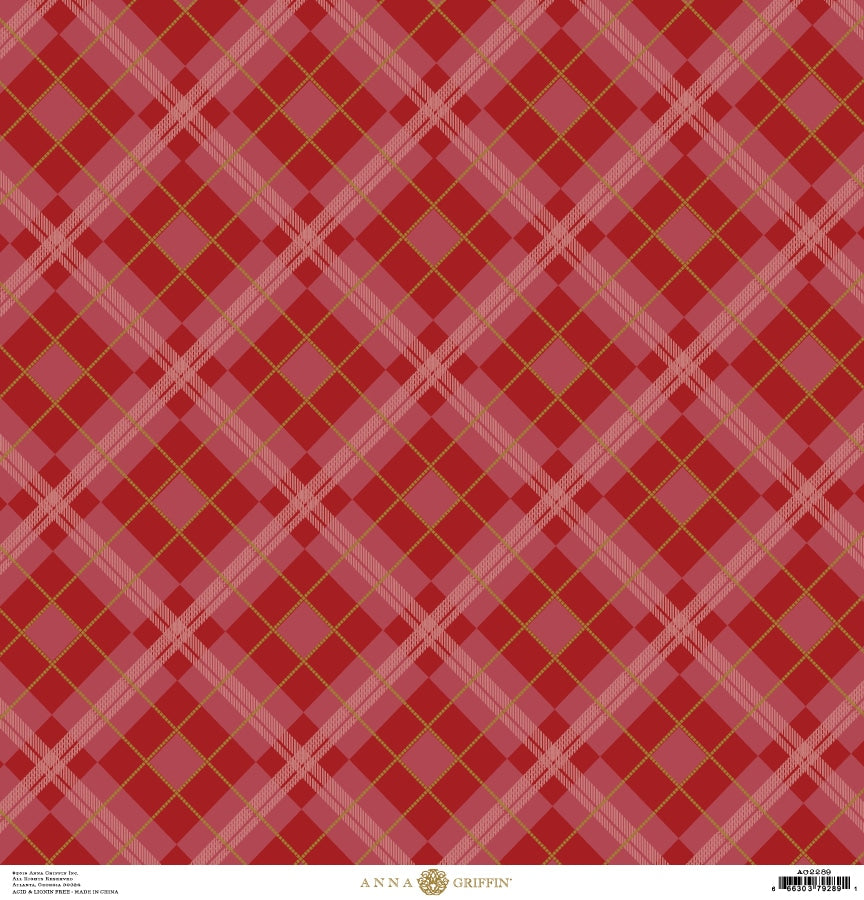 a red plaid pattern with gold lines.