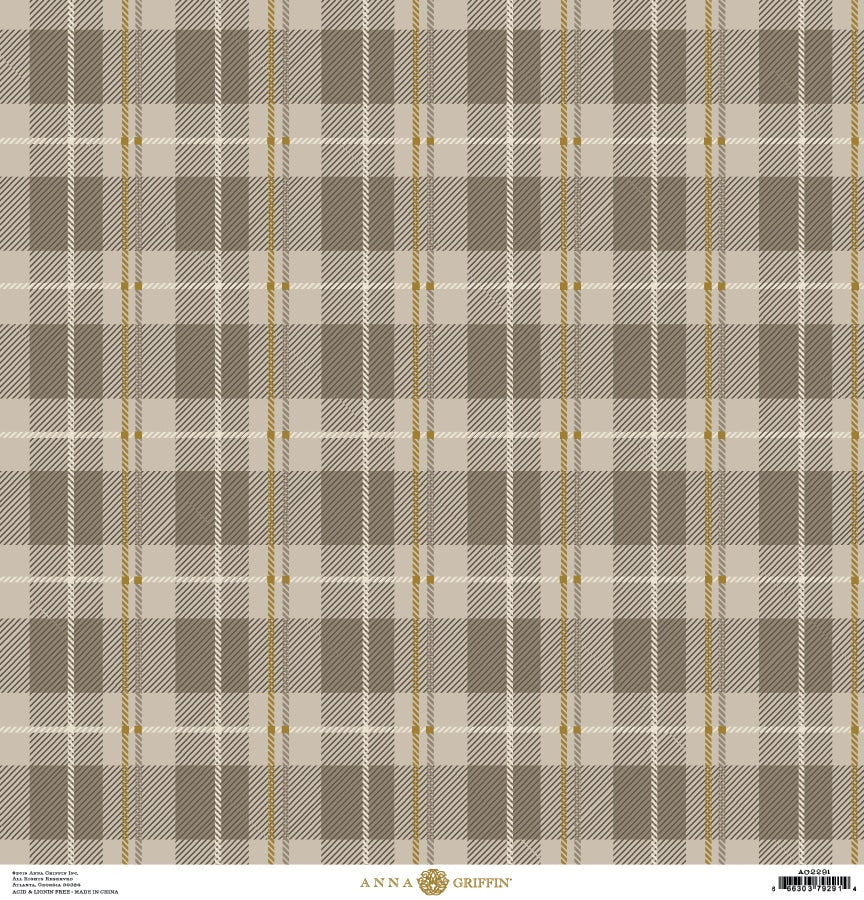 a brown and white plaid pattern with a gold stripe.