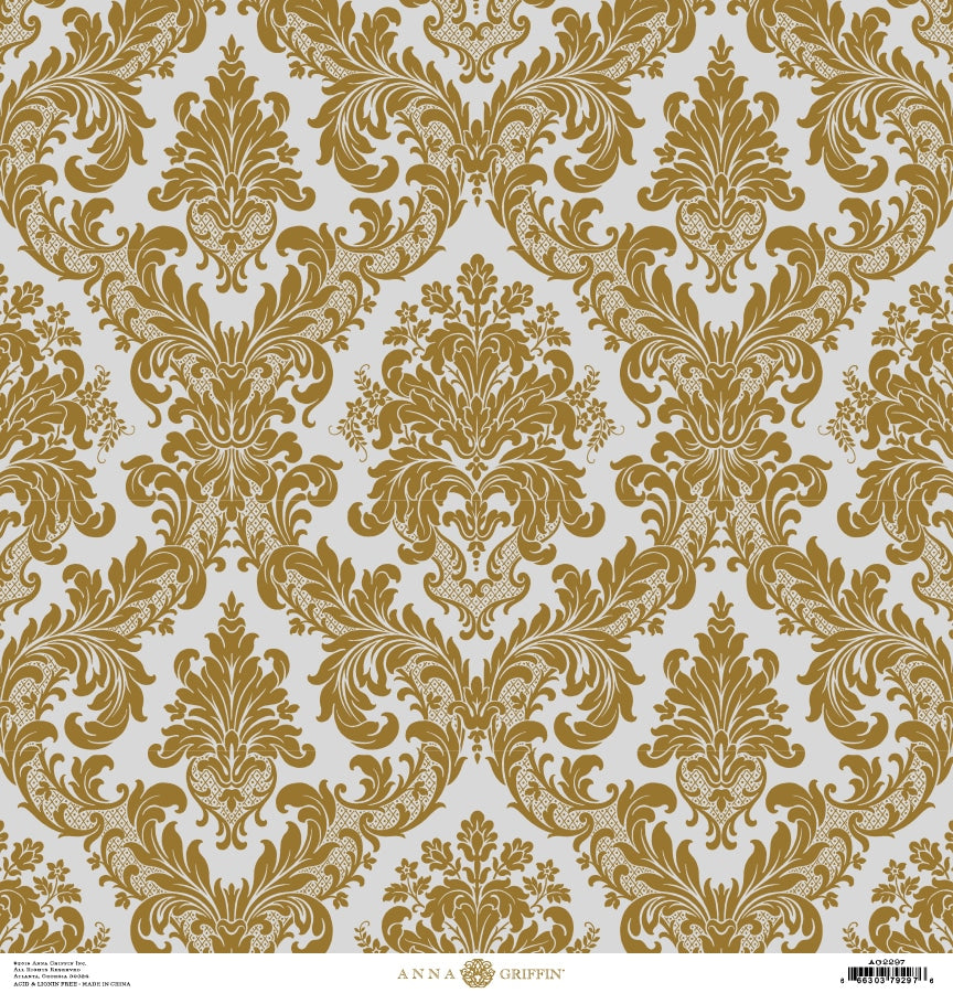 a gold and white wallpaper with a floral design.