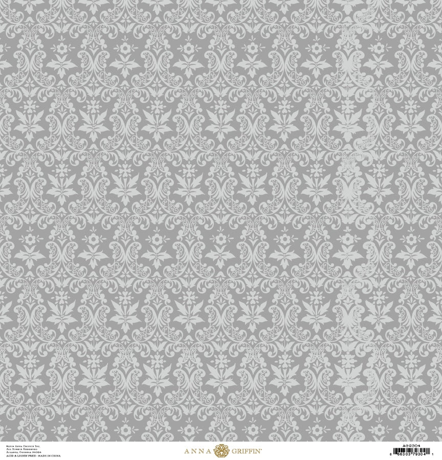 a gray and white wallpaper with a floral pattern.