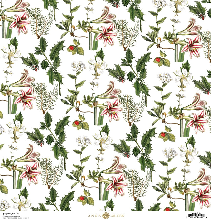 a christmas pattern with holly and mist on a white background.