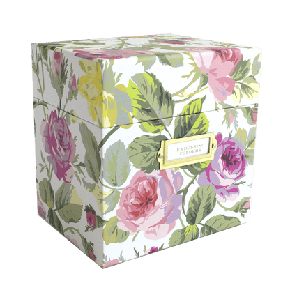 a floral box with a label on it.