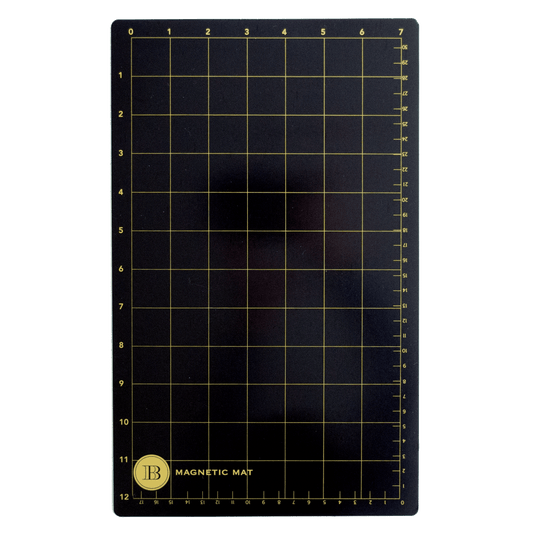 a black cutting mat with a yellow circle on it.