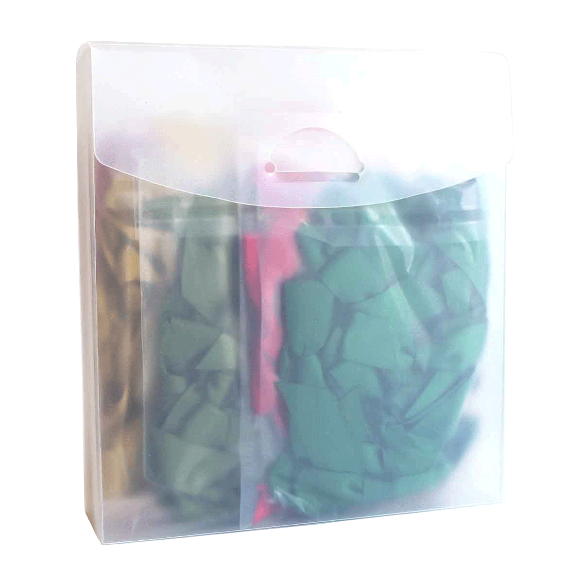 a package of green and red items in a plastic bag.