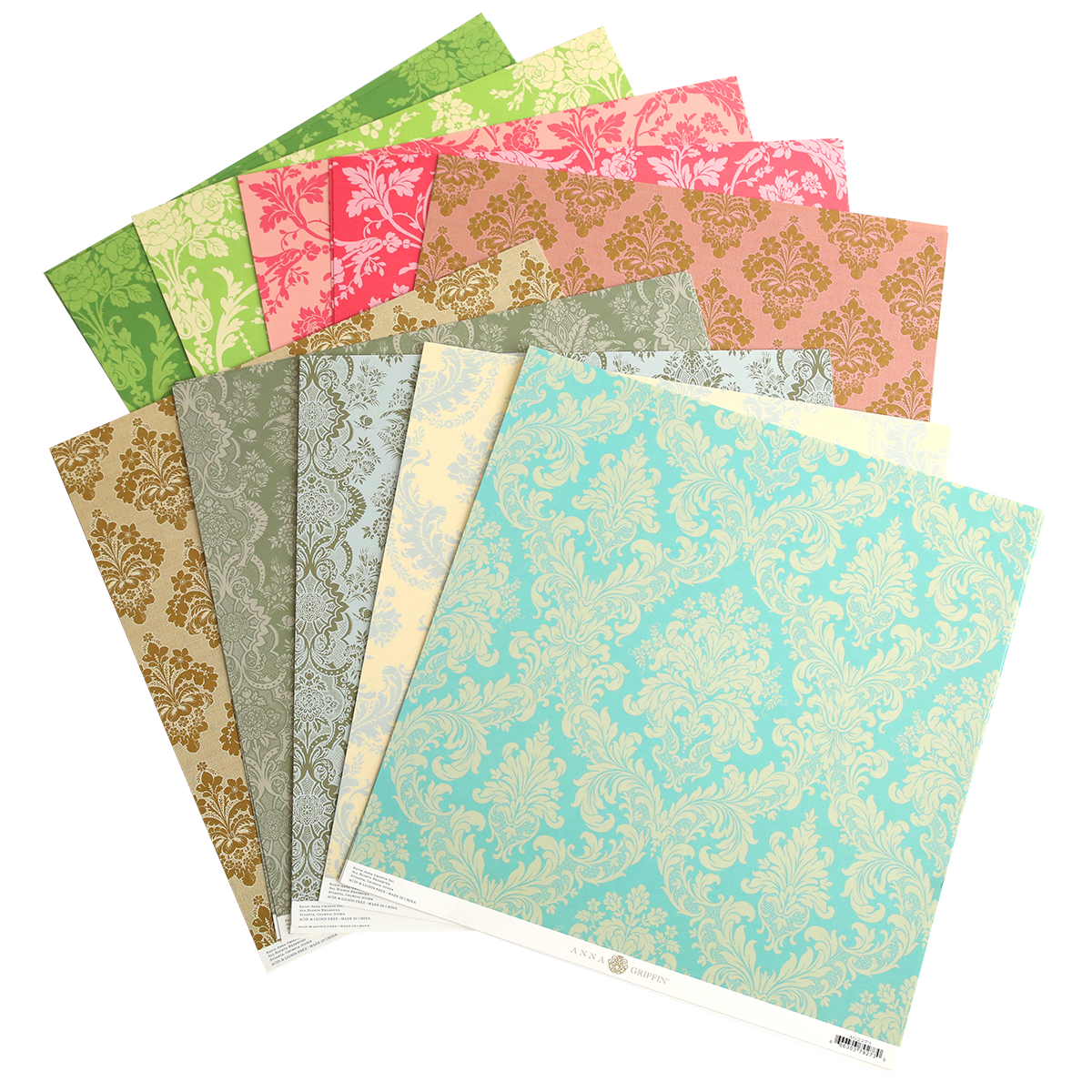 a set of five different colors of paper.
