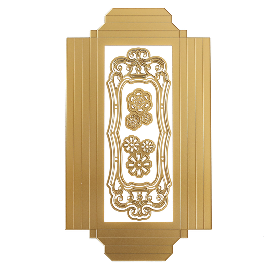 a golden door with a decorative design on it.