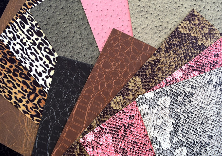 a close up of a variety of animal print fabrics.