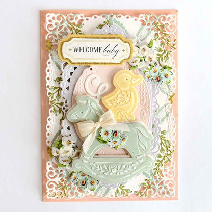 a close up of a card with a bird.