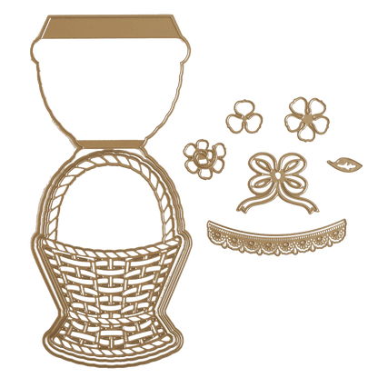 a drawing of a basket and other items.