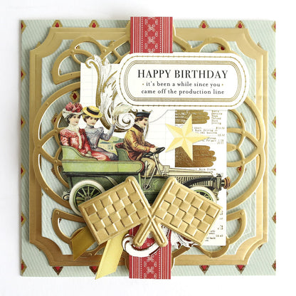 a happy birthday card with a cookie and a cookie cutter.