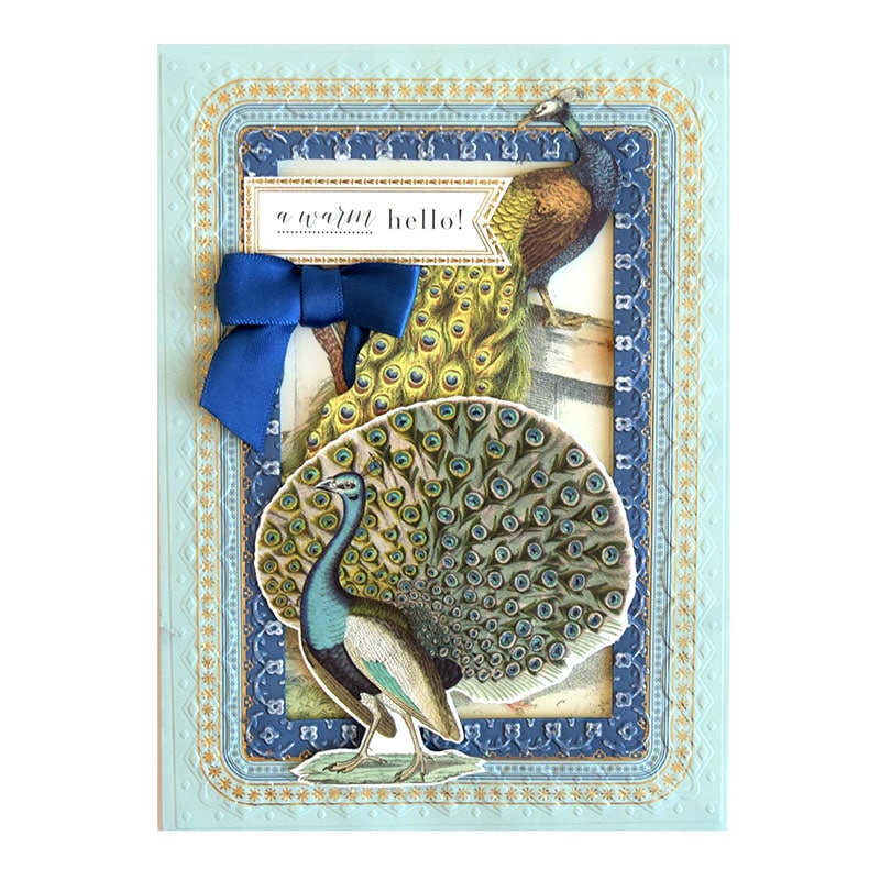 a card with a picture of a peacock on it.