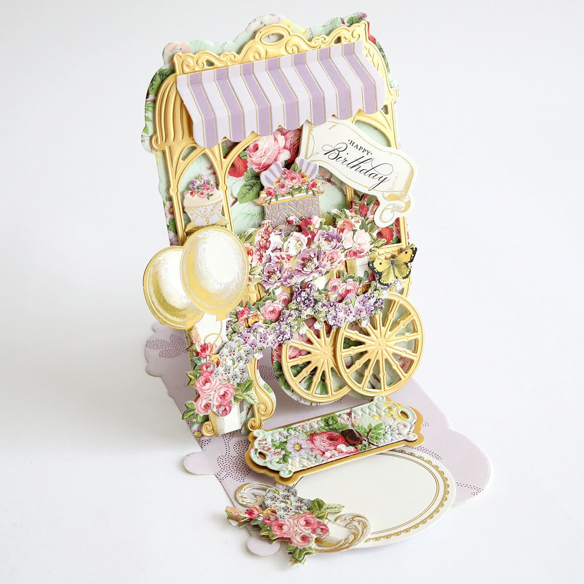 a card with Birthday Flower Cart Embellishments and Sentiments on it.