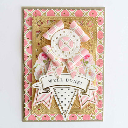 a close up of a card with a bow.