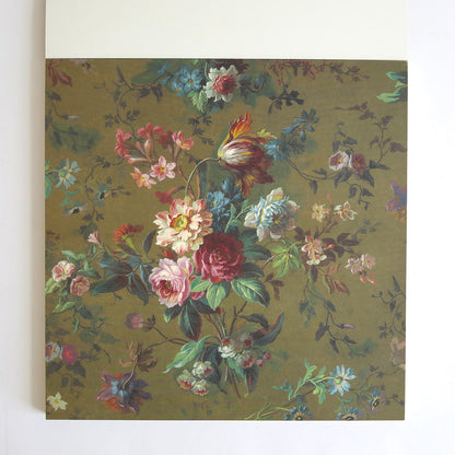 a painting of flowers on a green background.