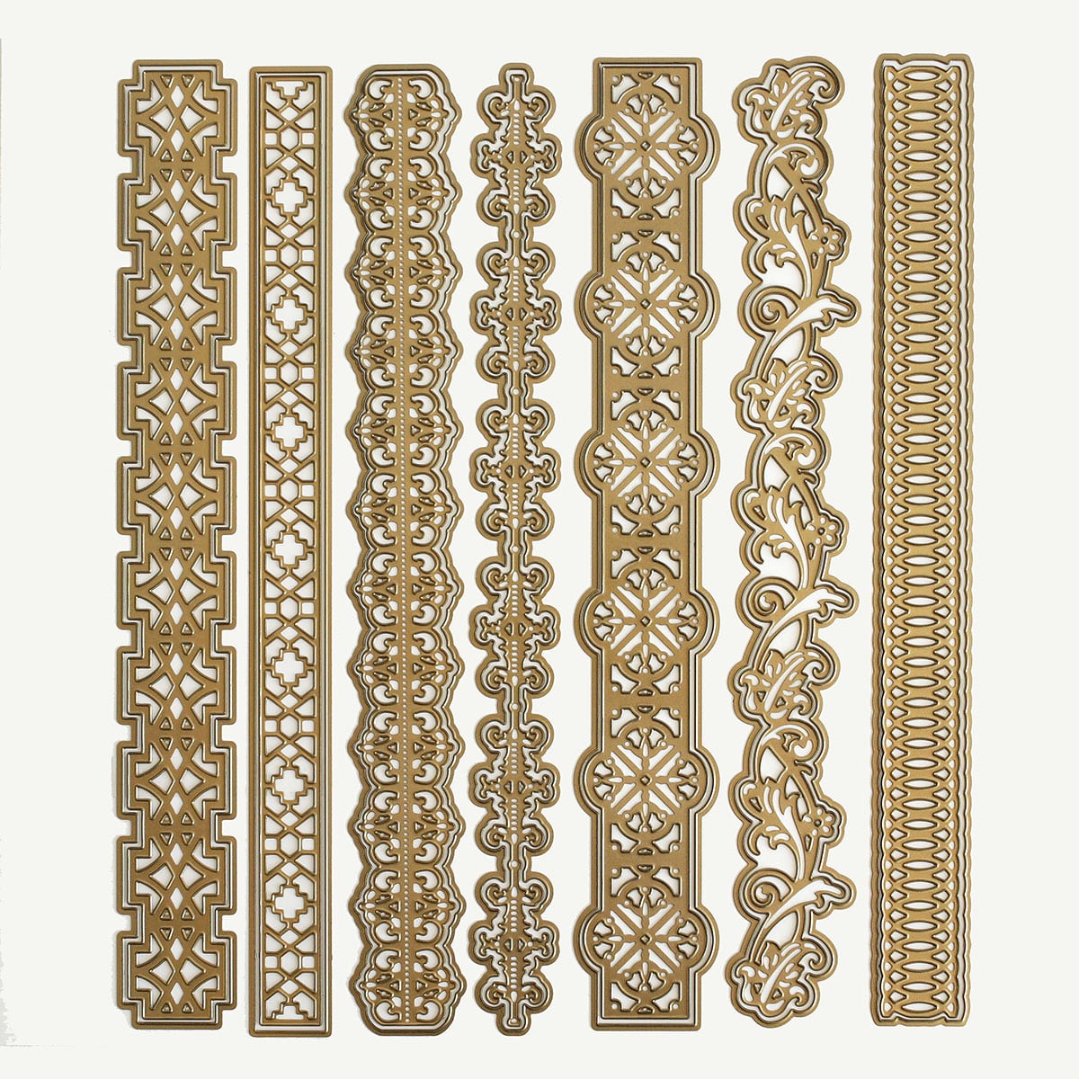 a set of decorative gold trimmings on a white background.