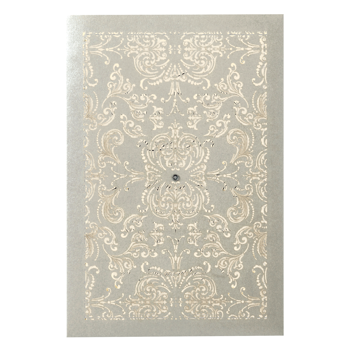 a gray and white rug with a design on it.