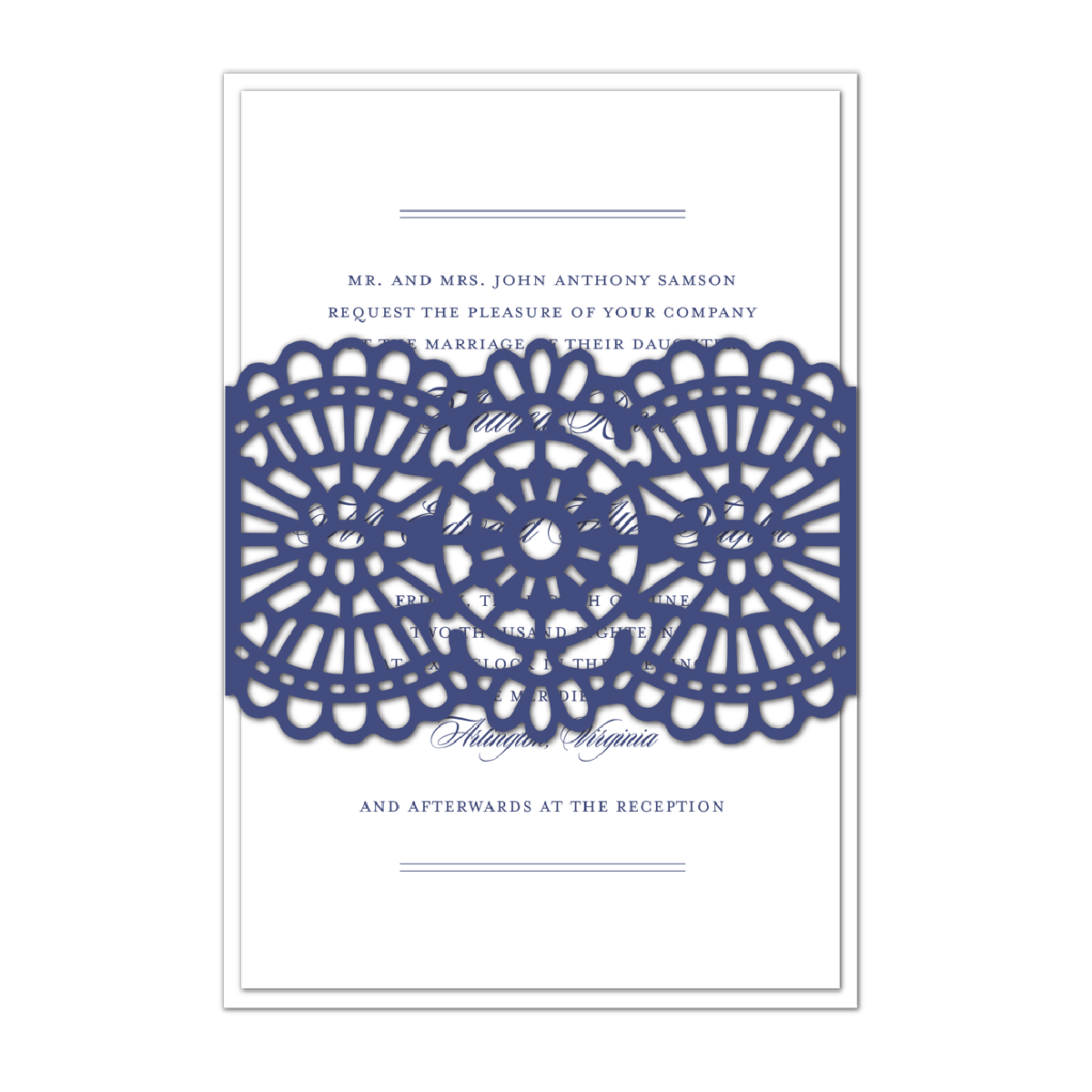 a wedding card with a laser cut design.