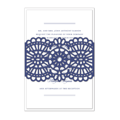 a wedding card with a laser cut design.