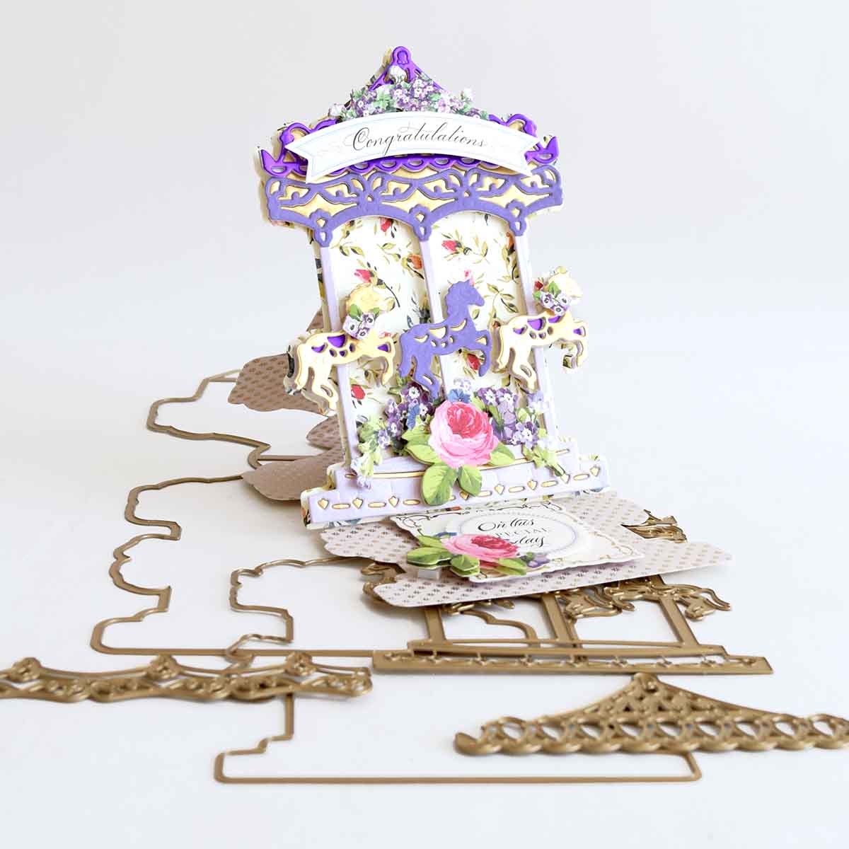 a close up of a card with a carousel.