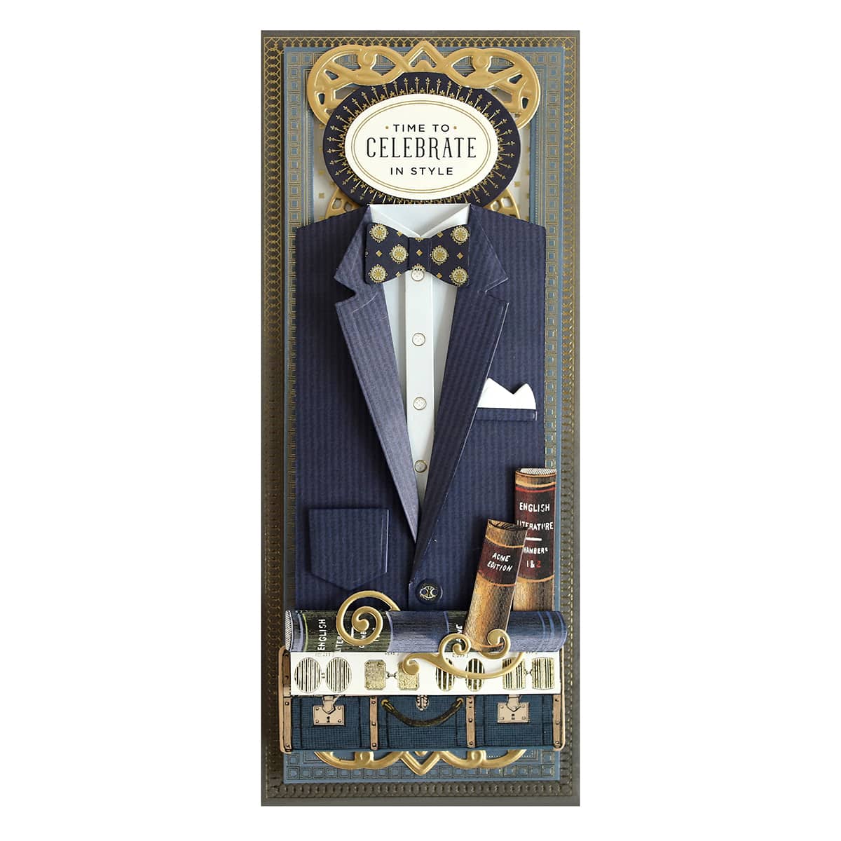 a card with a picture of a man in a tuxedo.