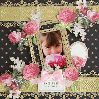 a picture frame with a picture of a girl holding a bouquet of flowers.