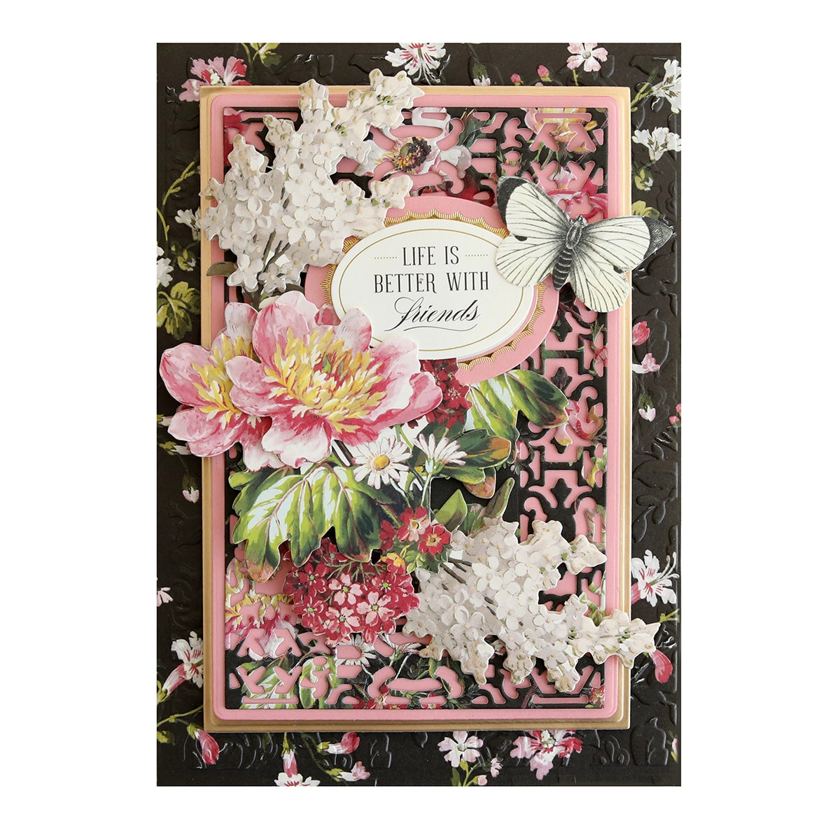 a card with flowers and a butterfly on it.