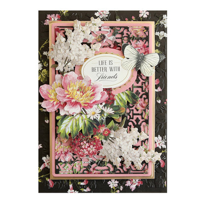 a card with flowers and a butterfly on it.