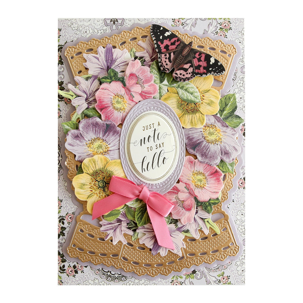 a close up of a card with flowers.