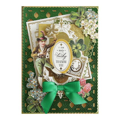 a close up of a card with a green bow.