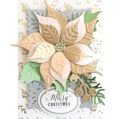 a christmas card with a poinsettia.