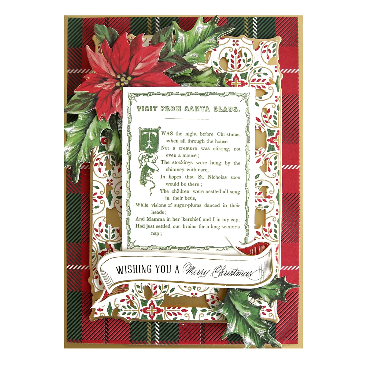 a christmas card with a poem and poinsettis.