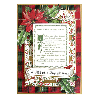 a christmas card with a poem and poinsettis.