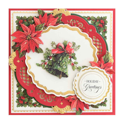 a christmas card with poinsettis and holly.