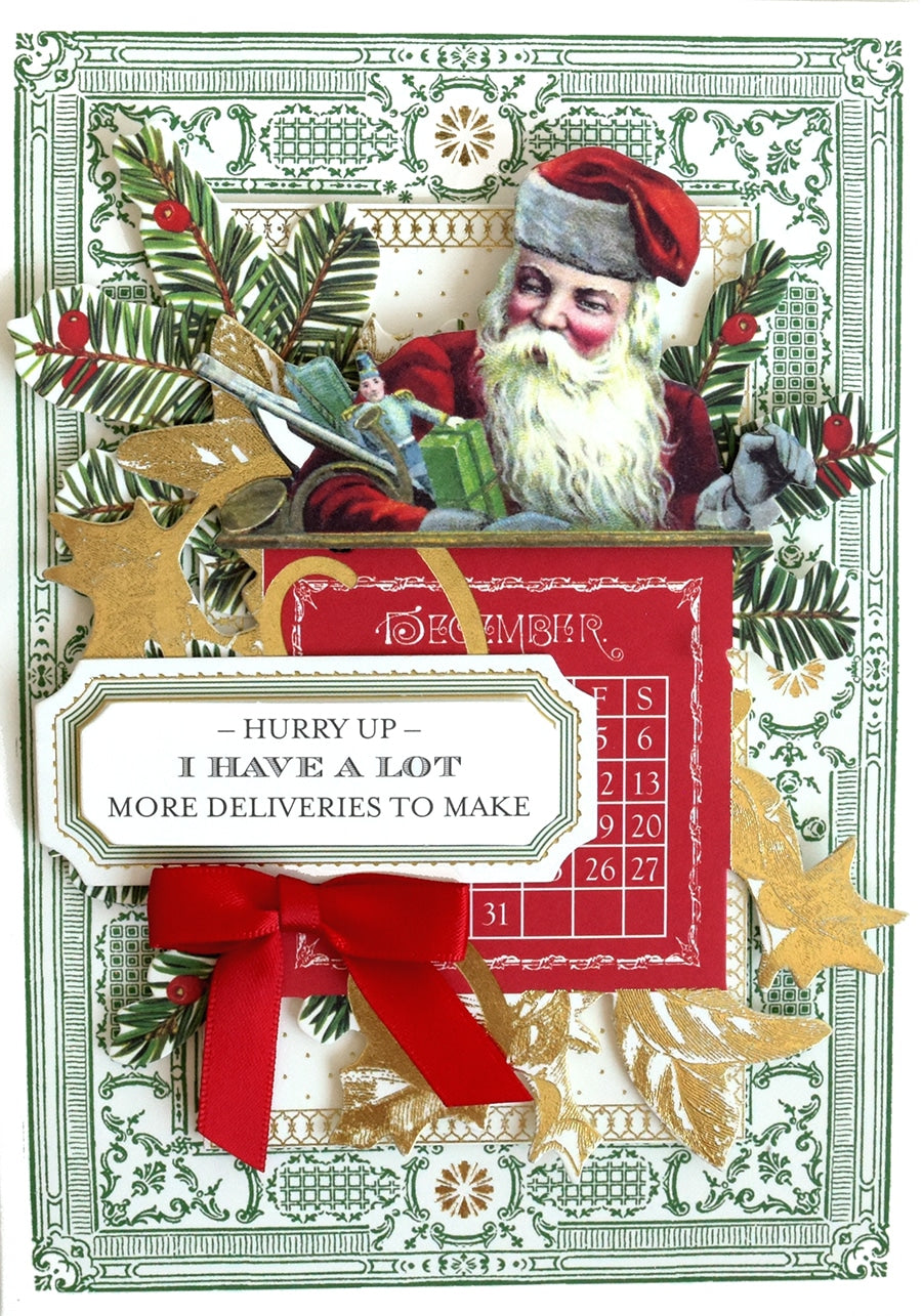 a christmas card with a santa clause on it.