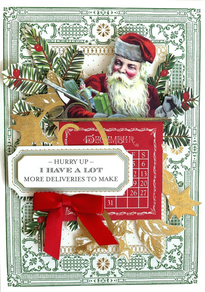 a christmas card with a santa clause on it.