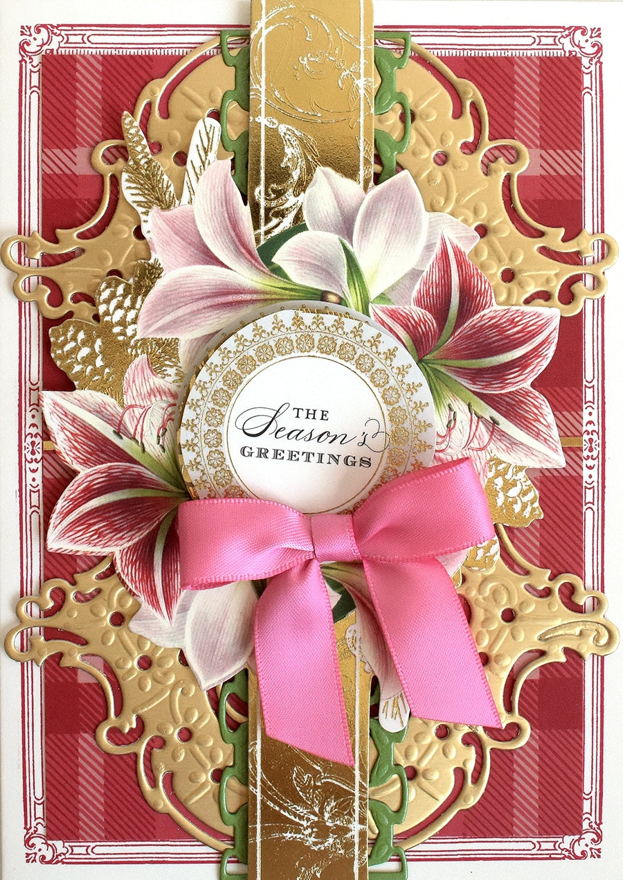 a close up of a card with flowers.