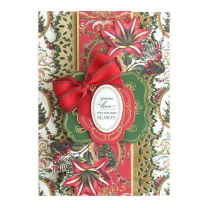 a christmas card with a red bow on it.
