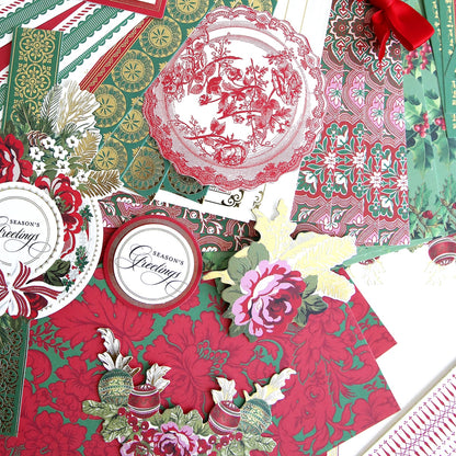 A collection of Christmas Wishes Card Making Kit scrapbooking papers.