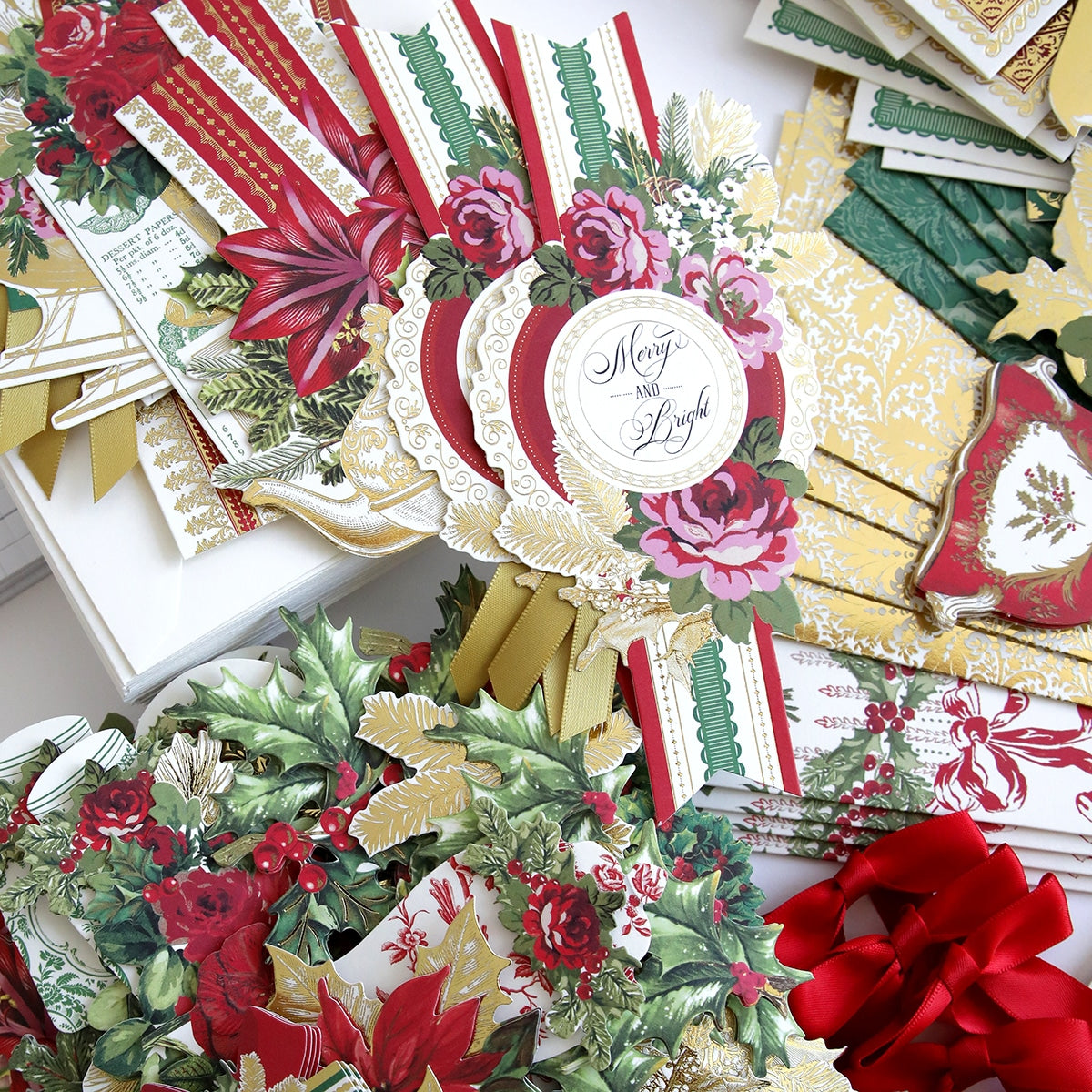 A Christmas Wishes Card Making Kit with ribbons and bows.