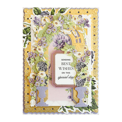 a card with a picture frame and flowers on it.