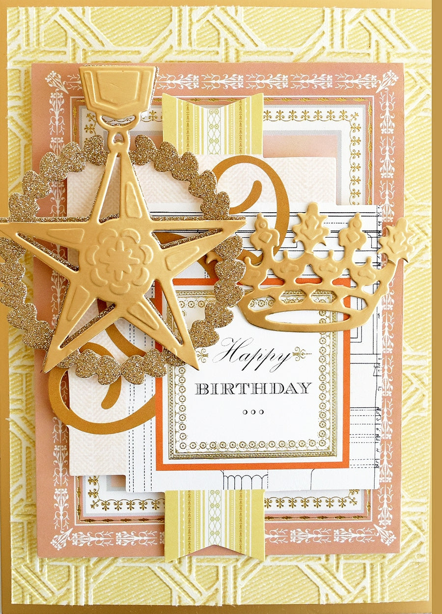 a happy birthday card with a gold star.